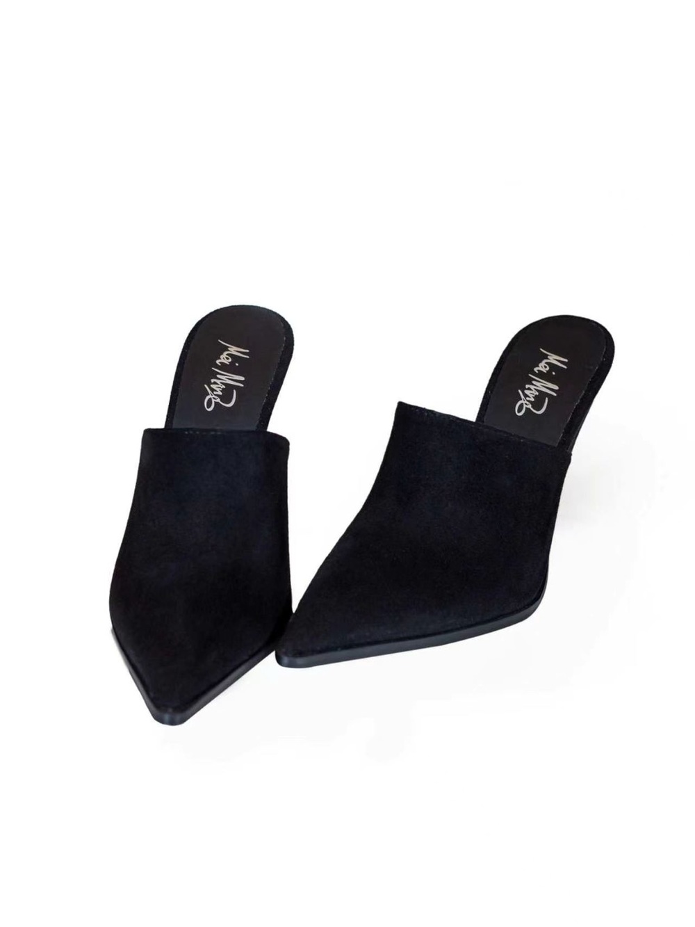 Vegan Handmade Black Suede Pointed-Toe Mule Heels